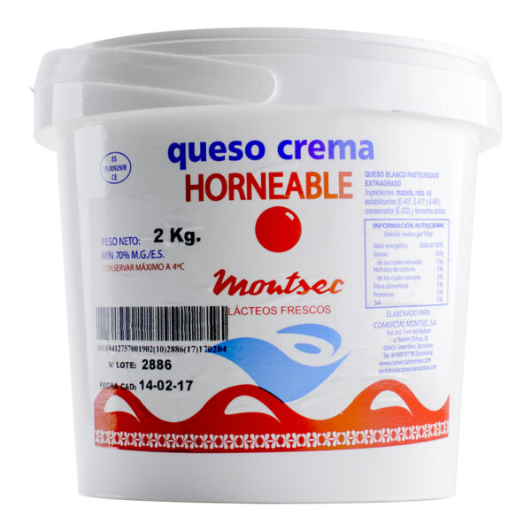 QUESO CREMA UNTAR Y HORNEABLE CUBO 2KG "MONTSEC"