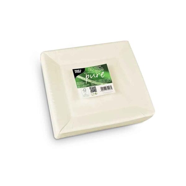50 PLATOS CARTON PURE 22,5 X 22,5CM BLANCO PAPSTAR